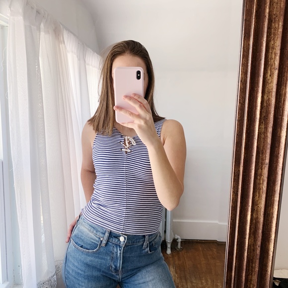 Hollister XS Blue White Striped Cropped Tank - Picture 2 of 5